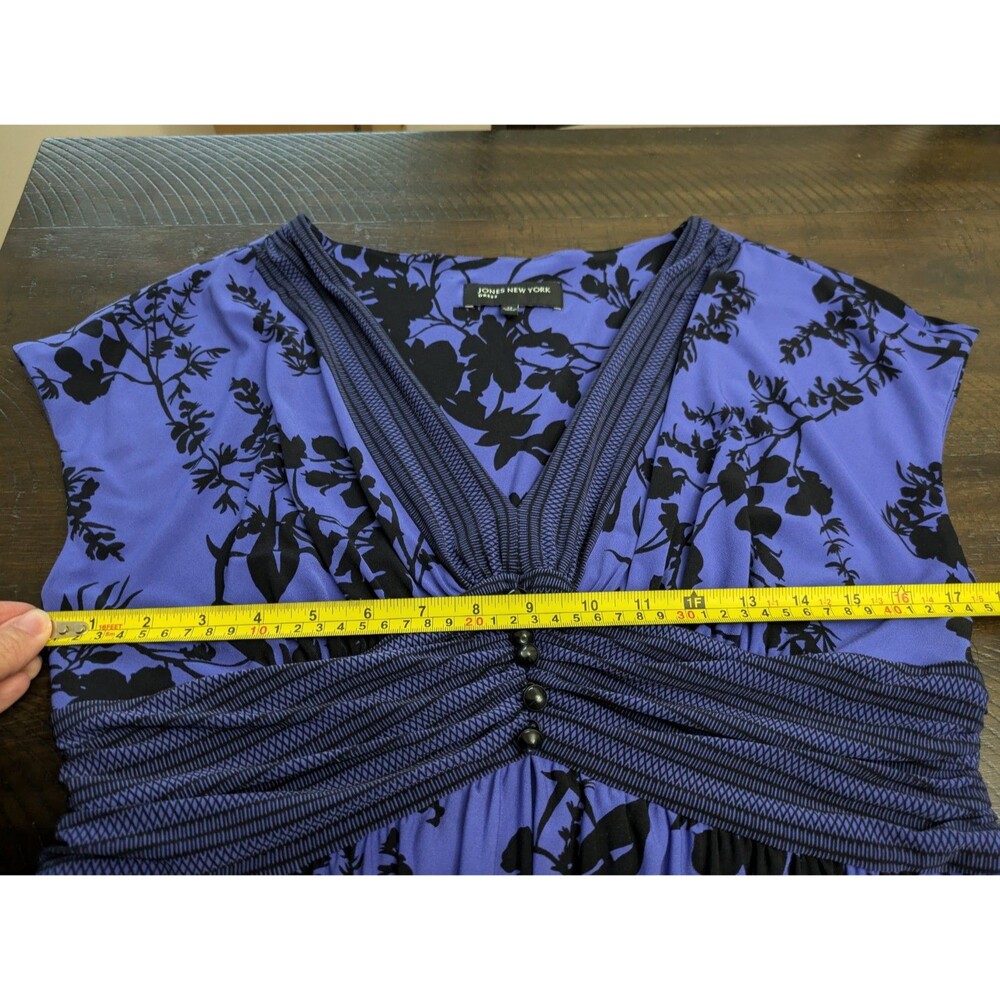 Jones New York Babydoll Dress Size 12 Dark Romantic Midnight Blue Black Floral - Picture 9 of 10